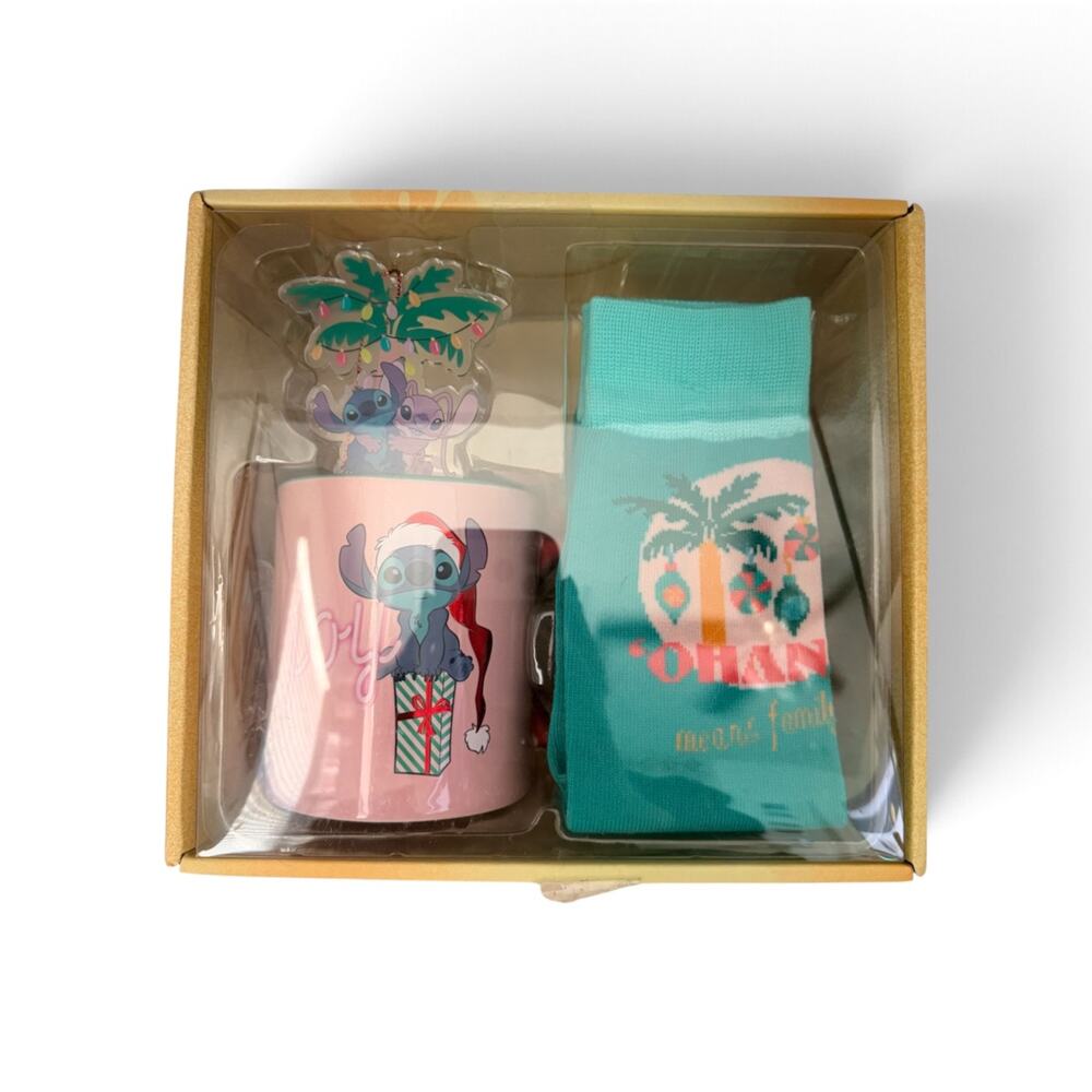 Disney Stitch Christmas Gift Set Mug Socks & Angel Door Hanger NEW - Picture 2 of 3